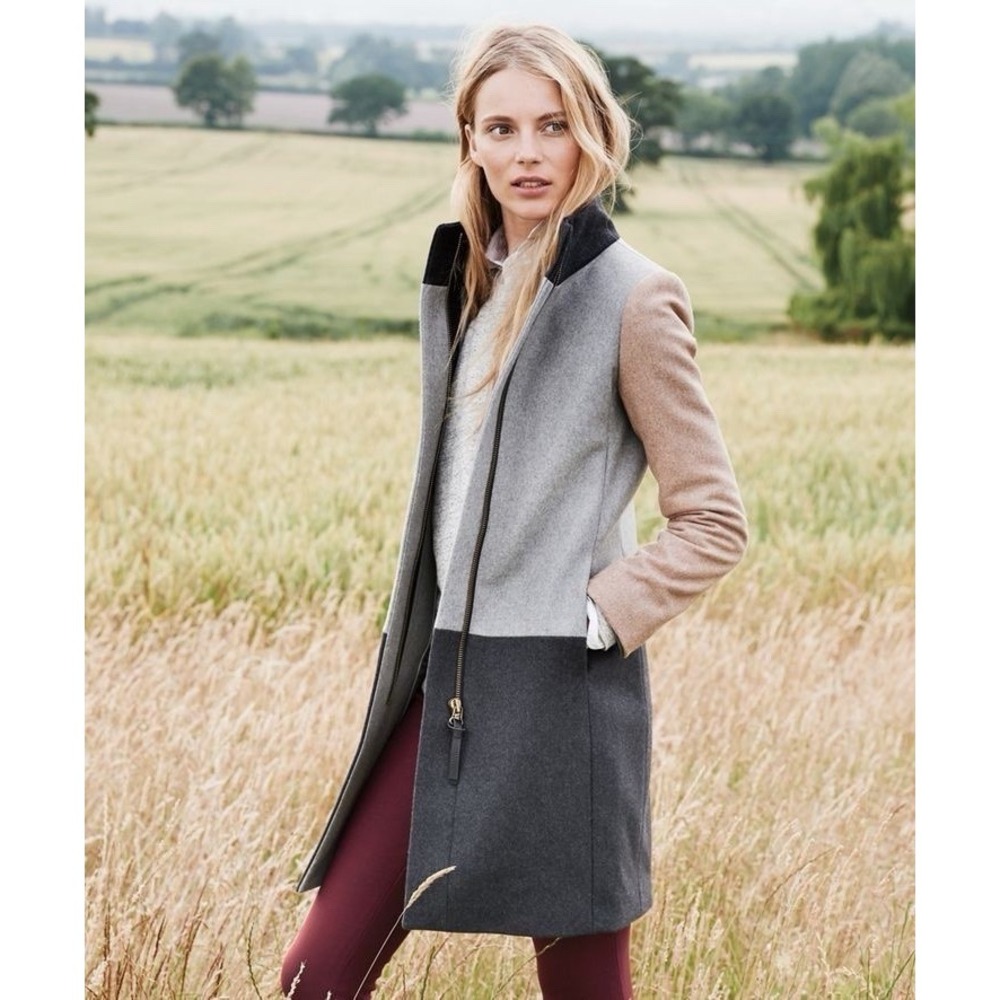 J CREW Colorblock Funnelneck Coat Gray  Timeless 12 Wool Blend viral